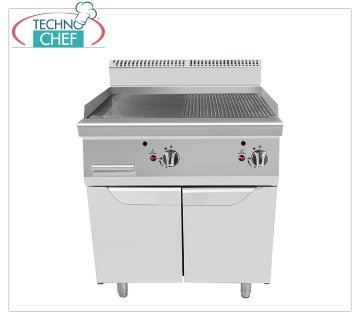 Technochef - PLANCHA A GAS con PLACA LISA/ESTRIADA sobre MÓVIL, Kw.20,00