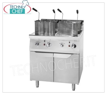 Technochef - COCINA DE PASTA A GAS MÓVIL, 2 CUENCOS de 35+35 lt. COCEPASTA A GAS MÓVIL, Línea 900, 2 depósitos de acero inoxidable de 35+35 litros, cestos de acero inoxidable incluidos, potencia térmica Kw.27,00, dim.mm.800x900x1140h,