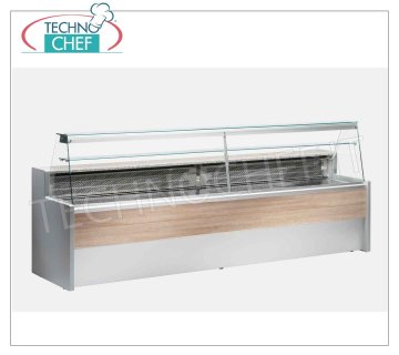 Mostrador Frío Gastronomía, temp.+4°+6°C, Estático con Reserva, Vidrio Recto Inclinado, 79cm de profundidad Mostrador Expositor Refrigerado Alimentación-Gastronomía, temp. +4°+6°, Estático con reserva, versión con VASOS RECTOS Inclinados, V. 230/1, Peso 151 kg, dim. cm 100x79x122h