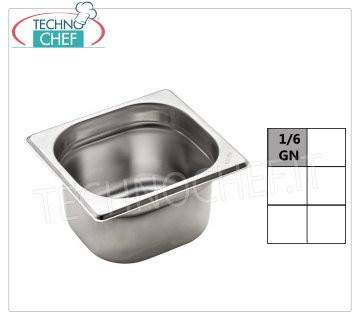 Cacerolas Gastronorm GN 1/6 en acero inoxidable. Lavabo gastro-norm 1/6, acero inoxidable 18/10, capacidad 1,6 litros, dim.mm.176 x 162 x 100 h