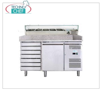 Mostrador refrigerado para pizza, 1 puerta, 7 cajones, expositor de ingredientes, dim.mm.1510x800x1435h