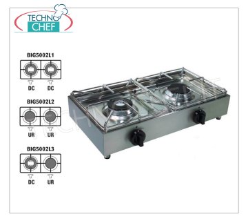 Technochef - Estufa de gas profesional de sobremesa, 2 fuegos Estufa de gas de sobremesa en acero inoxidable, con 2 fuegos profesionales de gas universal con 1 QUEMADOR DOBLE CORONA de 3,5 kw y 1 QUEMADOR ULTRA RÁPIDO de 2,5 kw, peso 7,5 kg, dimensiones 620x330x145h mm