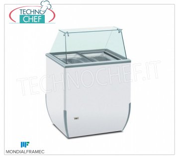 MONDIAL FRAMEC - Vitrina para helado de crema, lt.170, Mod.BRIOICE4SK Vitrina para helado de crema, MONDIAL FRAMEC, capacidad 170 litros, temperatura -18 ° / -25 ° C, estática con evaporador envuelto en el tanque, V. 230/1, Kw 0.15, Peso 47 Kg, dim.mm.780x640x1181h