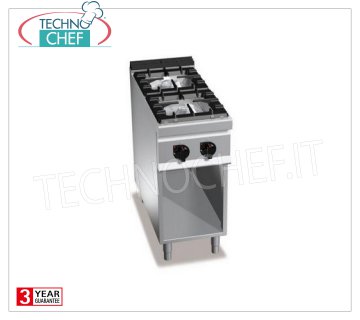 TECHNOCHEF - COCINA A GAS 2 FUEGOS sobre MUEBLE ABIERTO, Kw.10,5, Mod.G7F2M COCINA A GAS 2 FUEGOS sobre ARMARIO ABIERTO, BERTO'S, Línea MACROS 700, Serie ALTA POTENCIA, potencia térmica Kw.10,5, Peso 38 Kg, dim.mm.400x700x900h