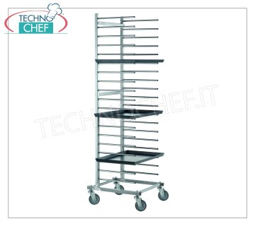 Carros para bandejas de pizzería con peldaños galvanizados para 20 bandejas Carro portaequipajes de acero galvanizado con peldaños con soportes tubulares, paso 80 mm, capacidad 20 bandejas, dim. exterior mm 510x540x1720h