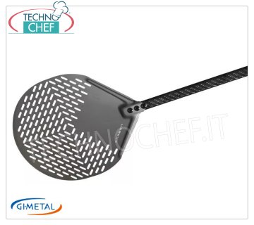 Gi.Metal - Pala para pizza redonda de aluminio perforado, línea Carbon, longitud del mango 150 cm Pala para pizza redonda de aluminio perforado, con mango de carbono de 1500 mm, Línea Carbon, ligera, lisa y resistente, diámetro 330 mm.