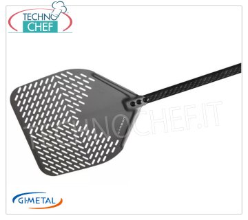 Gi.Metal - Pala para pizza rectangular perforada de aluminio, Carbon Line, longitud del mango 150 cm Pala para pizza rectangular perforada de aluminio, con mango de carbono de 1500 mm, Carbon Line, ligera, lisa y resistente, medidas 330x330 mm.