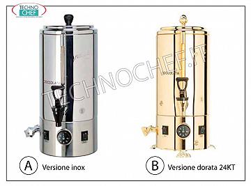 Dispensadores de bebidas calientes antes del desayuno. Olla de chocolate BAIN MARIE en acero inoxidable 18/10, capacidad lt.5.0, V.230 / 1, Kw.0.9, dim.mm.296 x 390 x 478 h