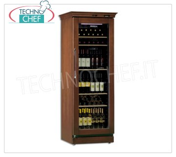 Technochef - Refrigerador WINE de 1 puerta para 106 botellas, estático, temperatura múltiple desde + 6 ° / + 16 ° C, Bodega de madera, profesional 1 puerta de vidrio, para 106 botellas, estática, temperatura + 6 ° / + 16 ° C, iluminación LED, V.230 / 1, Kw.0.125, peso 94 Kg, dim.mm. 695x650x1880h