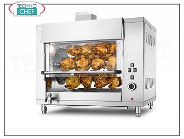 ASADOR PLANETARIO A GAS con 5 VARILLAS para 20 POLLOS, Encimera ASADOR PLANETARIO A GAS en ACERO INOXIDABLE con 5 SUBASTAS para 20 POLLOS, dotado de luz interior de 708 mm de largo, peso 121 kg, Potencia Térmica 9 kw, V.230 / 1. kw 0,18, dimensiones mm 1008x660x790h