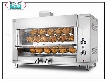 ASADOR PLANETARIO A GAS con 5 VARILLAS para 30 POLLOS, ASADOR PLANETARIO A GAS Encimera en ACERO INOXIDABLE con 5 SUBASTAS para 30 POLLOS, equipado con luz interior de 1000 mm de largo, peso 142 kg, Potencia Térmica 13,5 kw, V.230 / 1, kw 0,18, dimensiones 1300x660x840h mm