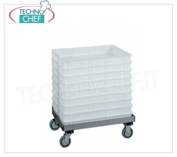 Technochef - Carro para recipientes para masa de pizza 60x40 cm, sin asa, modelo CB1443 Carro de acero inoxidable para cajas de pizza 600x400 mm sin empujador, dim.mm.620x420x200h