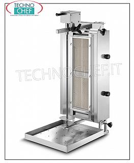 GYROS con 2 quemadores independientes, varilla de cocción de 500 mm de altura completa con placa GYROS GAS en ACERO INOXIDABLE con 2 quemadores independientes, varilla de cocción de 500 mm de altura completa con placa (suministrada), V.230 / 1, potencia térmica kw 6.8, potencia eléctrica kw 0.025, dimensiones mm 500x502x975h