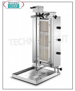 GYROS con 3 quemadores independientes, varilla de cocción de 550 mm de altura completa con placa GYROS GAS en ACERO INOXIDABLE con 3 quemadores independientes, varilla de cocción de 550 mm de altura con placa (suministrada), V.230 / 1, potencia térmica 10.2 kw, potencia eléctrica 0.025 kw, dimensiones 600x702x1020h mm