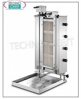 GYROS con 4 quemadores independientes, varilla de cocción de 700 mm de altura completa con placa GYROS GAS en ACERO INOXIDABLE con 4 quemadores independientes, varilla de cocción de 700 mm de altura con placa (suministrada), V.230 / 1, potencia térmica 13.6 kw, potencia eléctrica 0.025 kw, dimensiones 600x702x1190h mm