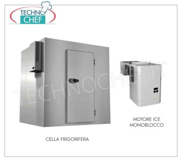 Cámara Fría Prefabricada Temperatura -2°+8°, tenue. cm 134x174x214h - mod.TN12-16/S7 Cámara frigorífica prefabricada apta para temperaturas normales (-2°+8°), formada por paneles sándwich modulares de 70 mm de espesor, con puerta giratoria y suelo de acero inoxidable, 3,84 metros cúbicos, dimensiones exteriores, mm. 1340x1740x2140h