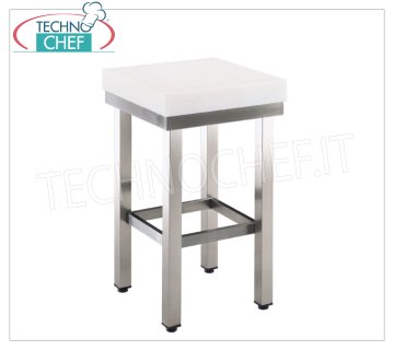 Bloque de carnicero en polietileno, sobre pedestal tubular de acero inoxidable, de 5 cm de espesor.
