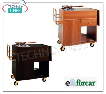 Forcar - CARRO FLAMBE 'color WENGE', 2 Quemadores, Mod.CF1201W Carro Flambe' en madera melamínico WENGÉ, con 2 QUEMADORES, portabotellas, solapa lateral, compartimento inferior con puerta batiente, 1 cajón y balda inferior, dim.mm.1050x580x850h