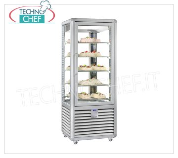 TECHNOCHEF - Vitrina Refrigerada para Pastelería, Temp.+5°-20°C, 1 Puerta, lt.427, Mod.CGL450G2T Vitrina multitemperatura de +5° a -20°C para pastelería 1 puerta, refrigeración ventilada, Línea Curve, con 4 lados expositores, 5 estantes rectangulares de 565x445 mm, capacidad 427 lt, V.230/1, Kw.0 ,75, Peso 186 Kg, dim.mm.720x620x1860h