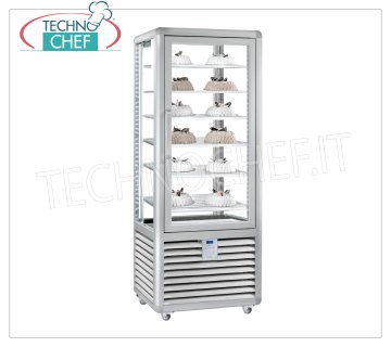 TECHNOCHEF - Vetrina de Congelación por Gelateria, Temp.-15°-25°C, 1 Puerta, lt.427, Mod.CGL450S Vitrina Congelador-Congelador para heladería 1 puerta, temperatura -15°/-25°C, refrigeración estática, Línea Curve, con 4 lados expositores, 6 estantes rectangulares 560x440 mm, capacidad 427 lt, V.230/1, Kw. 0 , 7, Peso 165 Kg, dim.mm.720x620x1860h