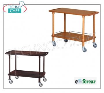 FORCAR - Carros de servicio de madera con 2 estantes Carro de servicio de madera maciza, FORCAR, 2 estantes de contrachapado teñido NOGAL, 4 ruedas giratorias diam.95 mm, dim.mm.1100x400x820h