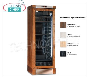 Technochef - Vinoteca 1 Puerta, capacidad 126 Botellas, Estática con agitador, temperatura dual - mod.CLW420L Vinoteca refrigerada de madera color nogal, 1 puerta de cristal, capacidad 126 botellas, temperatura +4°C/+18°C | +16°C/+10°C/+5°C, refrigeración estática con ventilador, iluminación LED, V.230/1, Kw.0,23, Peso 80 Kg, dim.mm.655x635x1880h