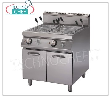 Technochef - COCINA DE PASTA ELÉCTRICA en MÓVIL, 2 pozos de 26 + 26 lt, mod. PK70 / 80CPES Cocina eléctrica para pasta en gabinete, Línea 700, 2 tanques de acero inoxidable de 26 + 26, V.400 / 3 + N, Kw. 15,2, Peso 78 Kg, dimensiones mm 800x730x870h