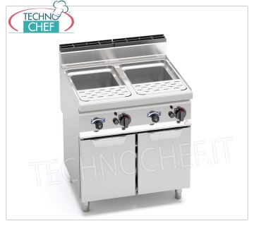TECHNOCHEF - COCEDOR DE PASTA A GAS sobre ARMARIO, 2 tanques de lt.30+30, Mod.CPG80E COCEDOR DE PASTA A GAS sobre MÓVIL, BERTOS, Línea MACROS 700, Serie PASTA ITALY, 2 depósitos independientes de acero inoxidable de 30+30 lt., potencia térmica Kw.24,00, Peso 94 Kg, dim.mm.800x700x900h