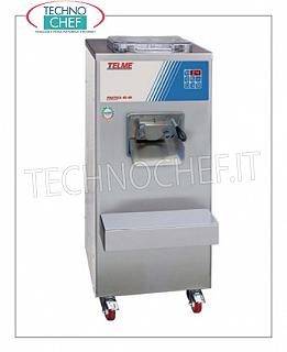 TECHNOCHEF - Heladera Profesional, Capacidad lt.8, Mod.PRATICA42-60 CONGELADOR LOTE DE CILINDRO VERTICAL DE ALTA PRODUCTIVIDAD para GELATO, EXTRACCIÓN AUTOMÁTICA, CICLO DE CAPACIDAD DE MEZCLA de 4 a 8 lt, PRODUCCIÓN MÁXIMA HORARIA: 60 lt, Refrigeración por AGUA, V.400 / 3 + N, Kw 6.7, dim . mm 490x700x1120h