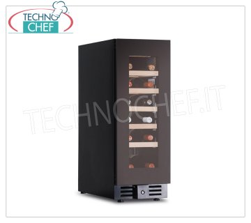 Technochef - Vinoteca, 1 puerta de cristal, capacidad 18 botellas, Ventilada, temp.+2°/+20°C - mod.CW20G1TB Vinoteca refrigerada, 1 puerta de cristal, capacidad 18 botellas, temperatura +2°/+20°C, refrigeración ventilada, iluminación LED, V.230/1, Kw.0,065, Peso 30 Kg, dim.mm.295x573x820h