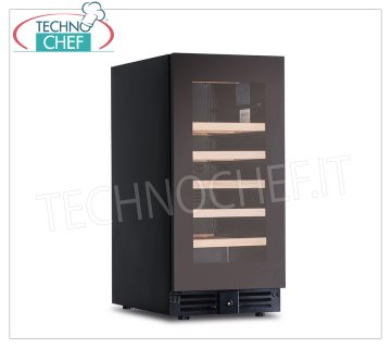 Technochef - Vinoteca, 1 puerta de cristal, capacidad 28 botellas, Ventilada, temp.+2°/+20°C - mod.CW37G1TB Vinoteca refrigerada, 1 puerta de cristal, capacidad 28 botellas, temperatura +2°/+20°C, refrigeración ventilada, iluminación LED, V.230/1, Kw.0,080, Peso 36 Kg, dim.mm.380x573x820h