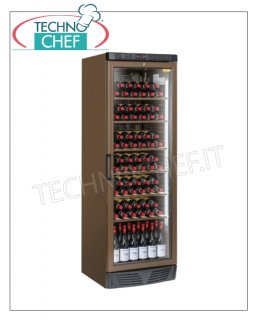 Vinoteca Refrigerada para 78 BOTELLAS, 1 Puerta Cristal, temp.+7°/+18°C, Mod.TW400 Bodega Refrigerada 1 Puerta de Cristal, capacidad 78 BOTELLAS de 0,75 Lt, temperatura +7°/+18°C, descongelación automática, iluminación LED, V.230/1, Kw. 0,3, Peso 74 Kg, dim.mm.595x620x1830h