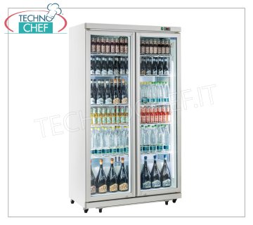 Technochef - Frigor 2 puertas de vidrio, Lt. 1050, Ventilado, Temp.-1°/+10°C, mod.DC1050 Armario frigorífico para BEBIDAS con 2 puertas de cristal, en acero pintado de blanco, capacidad lt.1050, Temperatura -1°/+10°C, Refrigeración ventilada, Gas R290, V.230/1, Kw.0,475, Peso 138 Kg, dim .mm.1120x595x1975h
