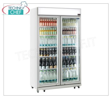 Technochef - Frigor 2 puertas de vidrio, Lt. 1050, Ventilado, Temp.-1°/+10°C, mod.DC1050C Armario frigorífico para BEBIDAS con 2 puertas de cristal, en acero pintado de blanco, capacidad lt.1050, Temperatura -1°/+10°C, Refrigeración ventilada, Gas R290, V.230/1, Kw.0,475, Peso 138 Kg, dim .mm.1120x595x1975h