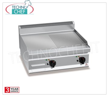 PLANCHA ELÉCTRICA con PLACA MULTIPAN 1/2 LISA y 1/2 ACANALADA, módulo SUPERIOR, mod.E7FM8BP-2 PLANCHA ELÉCTRICA con 1/2 PLACA LISA y 1/2 ACANALADA, BERTOS, línea MACROS 700, serie MULTIPAN ALIMENTADA, módulo DOBLE SUPERIOR con ZONA DE COCCIÓN 795x500 mm, MANDOS INDEPENDIENTES, V.400/3+N, Kw.9, 6, peso 71 kg, dim.mm.800x700x290h