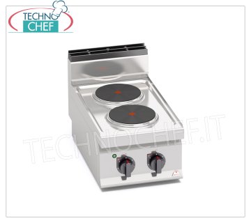 TECHNOCHEF - COCINA ELÉCTRICA 2 PLACAS SUPERIORES, Kw.5,2, Mod.E7P2B BERTOS, COCINA ELÉCTRICA 2 PLACAS, Línea MACROS 700, Serie ALTA POTENCIA, de 2 placas REDONDAS Ø 220 mm, MANDOS INDEPENDIENTES, 6 niveles de potencia, V.400/3+N, Kw.5,2, Peso 24 Kg, dim. mm.400x700x290h