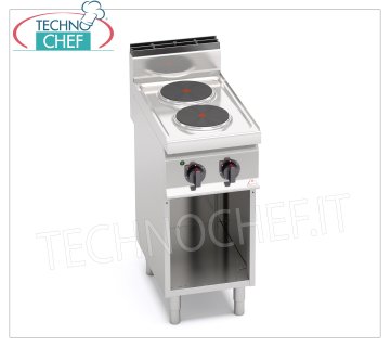 TECHNOCHEF - COCINA ELÉCTRICA 2 PLACAS sobre MUEBLE ABIERTO, 5,2 Kw, Mod. E7P2M ESTUFA ELÉCTRICA 2 PLACAS sobre MUEBLE ABIERTO, BERTOS, Línea MACROS 700, Serie HIGH POWER, con 2 Placas REDONDAS Ø 220 mm, MANDOS INDEPENDIENTES, 6 niveles de potencia, V.400/3+N, Kw.5,2, Peso 37 Kg, dim .mm.400x700x900h