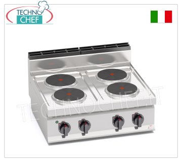 TECHNOCHEF - COCINA ELÉCTRICA 4 PLACAS SUPERIORES, Kw.10,4, Mod.E7P4B ESTUFA ELÉCTRICA 4 PLACAS SUPERIORES, BERTOS, Línea MACROS 700, Serie HIGH POWER, con 4 Placas REDONDAS Ø 220 mm, MANDOS INDEPENDIENTES, 6 niveles de potencia, V.400/3+N, Kw.10,4, Peso 41 Kg, dim.mm .800x700x290h