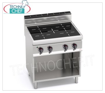 TECHNOCHEF - COCINA ELÉCTRICA 4 ZONAS con INFRARROJOS sobre ARMARIO ABIERTO, Kw.12,8, Mod.E7P4M/VTR COCINA ELÉCTRICA 4 ZONAS INFRARROJOS en CAMPESTRE ABIERTO, BERTOS, Línea MACROS 700, Serie INFRARROJOS, con 4 zonas CUADRADAS de 230x230 mm, MANDOS INDEPENDIENTES, V.400/3+N, Kw.12,8, Peso 65 Kg, dim .mm .800x700x900h