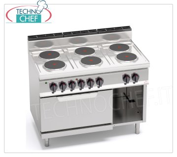 TECHNOCHEF - COCINA ELÉCTRICA 6 PLACAS sobre HORNO GN 2/1, Kw.23,1, Mod.E7P6+FE COCINA ELÉCTRICA 6 PLACAS sobre HORNO ELÉCTRICO GN 2/1, BERTOS, línea MACROS 700, Serie HIGH POWER, con 6 placas REDONDAS Ø 220 mm, MANDOS INDEPENDIENTES, 6 niveles de potencia, V.400/3+N, Kw.23, 1 , peso 129 kg, dim.mm.1200x700x900h