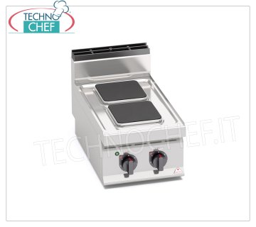 TECHNOCHEF - COCINA ELÉCTRICA 2 PLACAS SUPERIORES, Kw.5,2, Mod.E7PQ2B COCINA ELÉCTRICA 2 PLACAS SUPERIORES, BERTOS, Línea MACROS 700, Serie ALTA POTENCIA, con 2 placas CUADRADAS de 220x220 mm, MANDOS INDEPENDIENTES, 6 niveles de potencia, V.400/3+N, Kw.5,2, Peso 28 Kg, dim .mm.400x700x290h