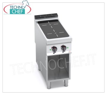 TECHNOCHEF - COCINA ELÉCTRICA DE INDUCCIÓN DE 2 ZONAS sobre MUEBLE ABIERTO, mod. E9P2M/IND COCINA ELÉCTRICA DE INDUCCIÓN DE 2 ZONAS sobre MUEBLE ABIERTO, Línea BERTOS MAXIMA 900, Serie POWER INDUCTION, con 2 ZONAS CUADRADAS de 270x270 mm, MANDOS INDEPENDIENTES, 9 niveles de potencia, V.400/3+N, Kw.10,00, Peso 55 Kg, dim.mm.400x900x900h