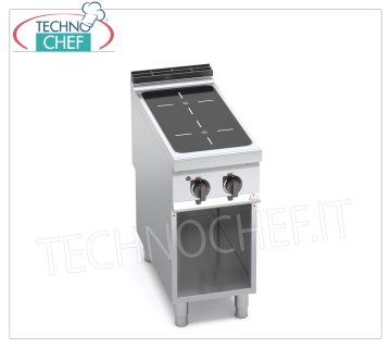 TECHNOCHEF - COCINA ELÉCTRICA 2 ZONAS con INFRARROJOS en COMPARTIMENTO ABIERTO, mod. E9P2MP/VTR COCINA ELÉCTRICA 2 ZONAS INFRARROJOS sobre ARMARIO ABIERTO, Línea BERTOS MAXIMA 900, Serie INFRARROJOS, con 2 ZONAS CUADRADAS de 270x270 mm, MANDOS INDEPENDIENTES, V.400/3+N, Kw. 8.00, Peso 40 Kg, dim.mm.400x900x900h