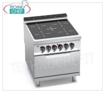 TECHNOCHEF - COCINA ELÉCTRICA 4 ZONAS con INFRARROJOS sobre HORNO GN 2/1, mod. E9P4P/VTR+FE COCINA ELÉCTRICA 4 ZONAS INFRARROJOS sobre HORNO ELÉCTRICO GN 2/1, Línea BERTOS MAXIMA 900, Serie INFRARROJOS, con 4 ZONAS CUADRADAS mm 270x270, MANDOS INDEPENDIENTES, V.400/3+N, Tot. Kw.23,5, Peso 118 Kg , dim.mm.800x900x900h