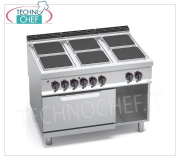 TECHNOCHEF - COCINA ELÉCTRICA 6 PLACAS sobre HORNO ELÉCTRICO GN 2/1, mod. E9PQ6+FE COCINA ELÉCTRICA 6 PLACAS sobre HORNO ELÉCTRICO GN 2/1, Línea BERTOS MAXIMA 900, Serie ALTA POTENCIA, con 6 placas CUADRADAS de 300x300 mm, MANDOS INDEPENDIENTES, 6 niveles de potencia, V.400/3+N, Tot.Kw 28, 5 , Peso 189 Kg, dim.mm.1200x900x900h