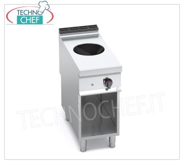 TECHNOCHEF - COCINA ELÉCTRICA DE INDUCCIÓN CON 1 PLACA WOK sobre MUEBLE, mod. E9WOK/IND COCINA ELÉCTRICA de 1 PLACA WOK DE INDUCCIÓN sobre ARMARIO ABIERTO, Línea BERTOS MAXIMA 900, Serie POWER INDUCTION, con ZONA DE COCCIÓN Ø 300 mm, 9 niveles de potencia, V.400/3+N, Kw.5,00, Peso 45 Kg, dim .mm.400x900x900h