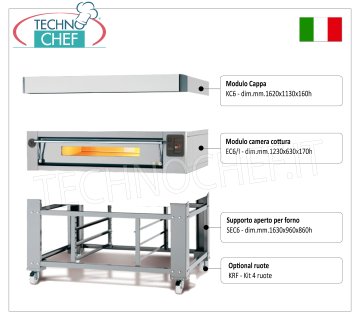 Horno de pizza eléctrico para 8 pizzas de 300 mm, cámara de 1230x630 mm