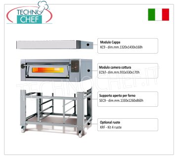 Horno de pizza eléctrico para 9 pizzas de 300 mm, cámara de 930x930 mm