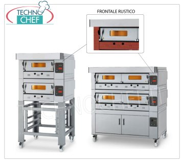 Horno de pizza a gas modular, línea ECO GAS, sala con tapa refractaria para 12 pizzas Horno de pizza a gas MODULAR, para 12 pizzas, versión con FRENTE RÚSTICA, CÁMARA desde 1230x930x150h mm con SUPERFICIE REFRACTARIA, potencia de calentamiento 24000 Kcal / h, Peso 240 Kg, dimensiones externas 1600x1420x520h mm