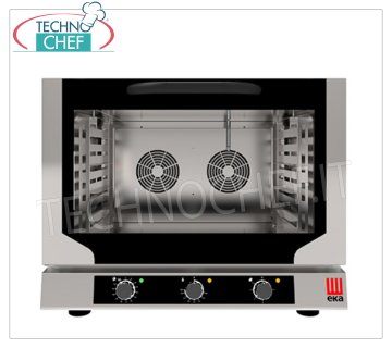 TECNOEKA - HORNO ELÉCTRICO DE CONVECCIÓN VAPOR DIRECTO 4 bandejas PASTELERÍA mm 600x400 modelo EKF464NUD HORNO ELÉCTRICO DE CONVECCIÓN a VAPOR DIRECTO, Profesional para PASTELERÍA y PANADERÍA, con cámara de cocción para 4 BANDEJAS de 600x400 mm, MANDOS ELECTROMECÁNICOS, V.400/3+N, Kw.6,4, Peso 58 Kg, dim.mm.784x754x634h